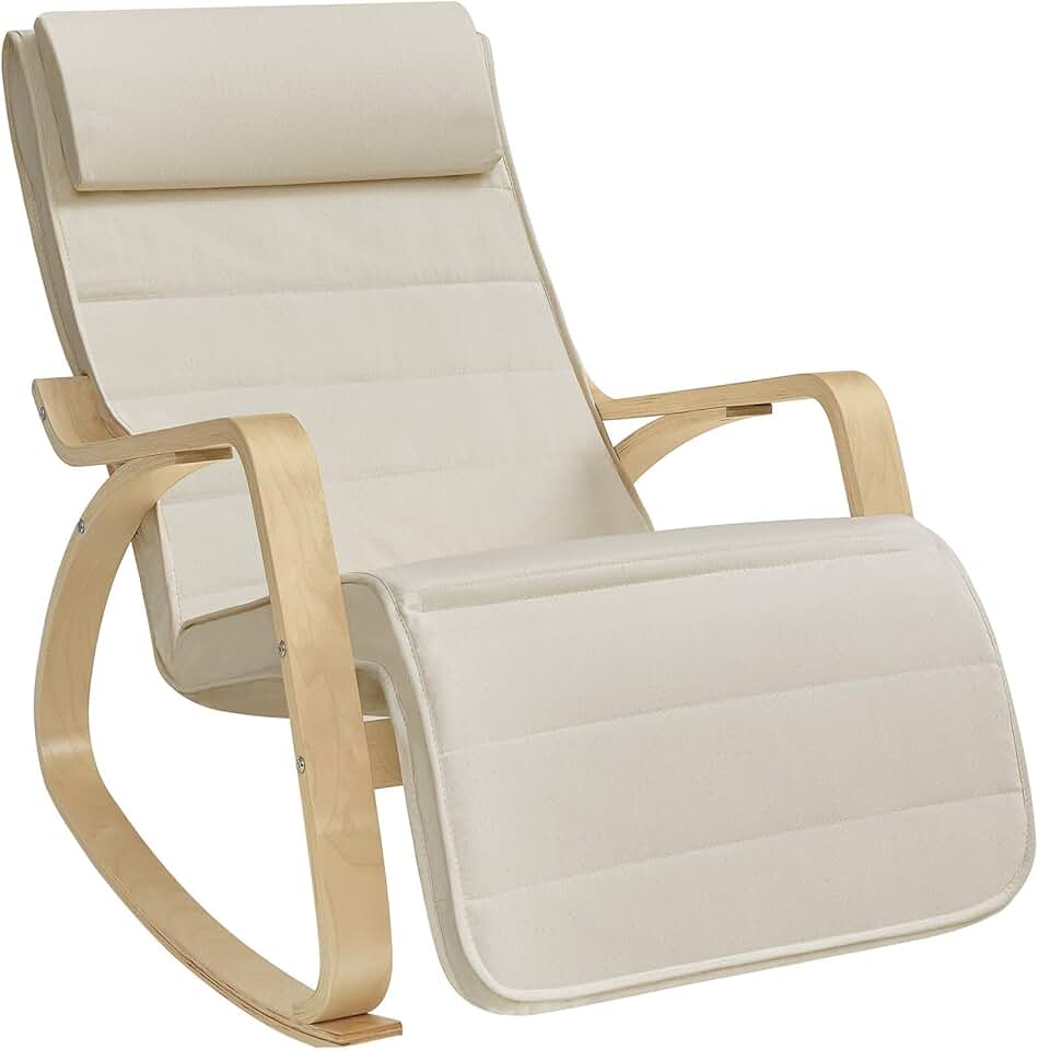 SONGMICS - fauteuil à bascule - 121,5x67x84 cm - bois, repose-pieds réglable, 150 kg - LYY010WZ01