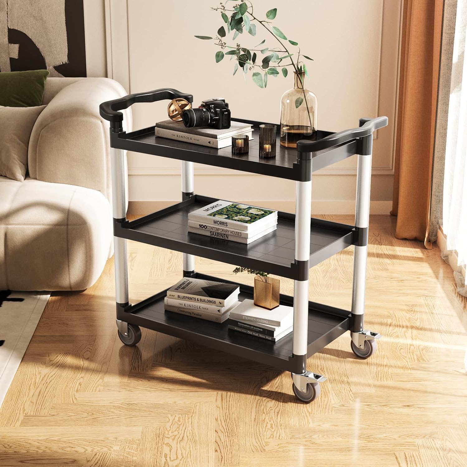 VEVOR - Chariot de service à 3 niveaux, 880x410x990mm, roulettes pivotantes