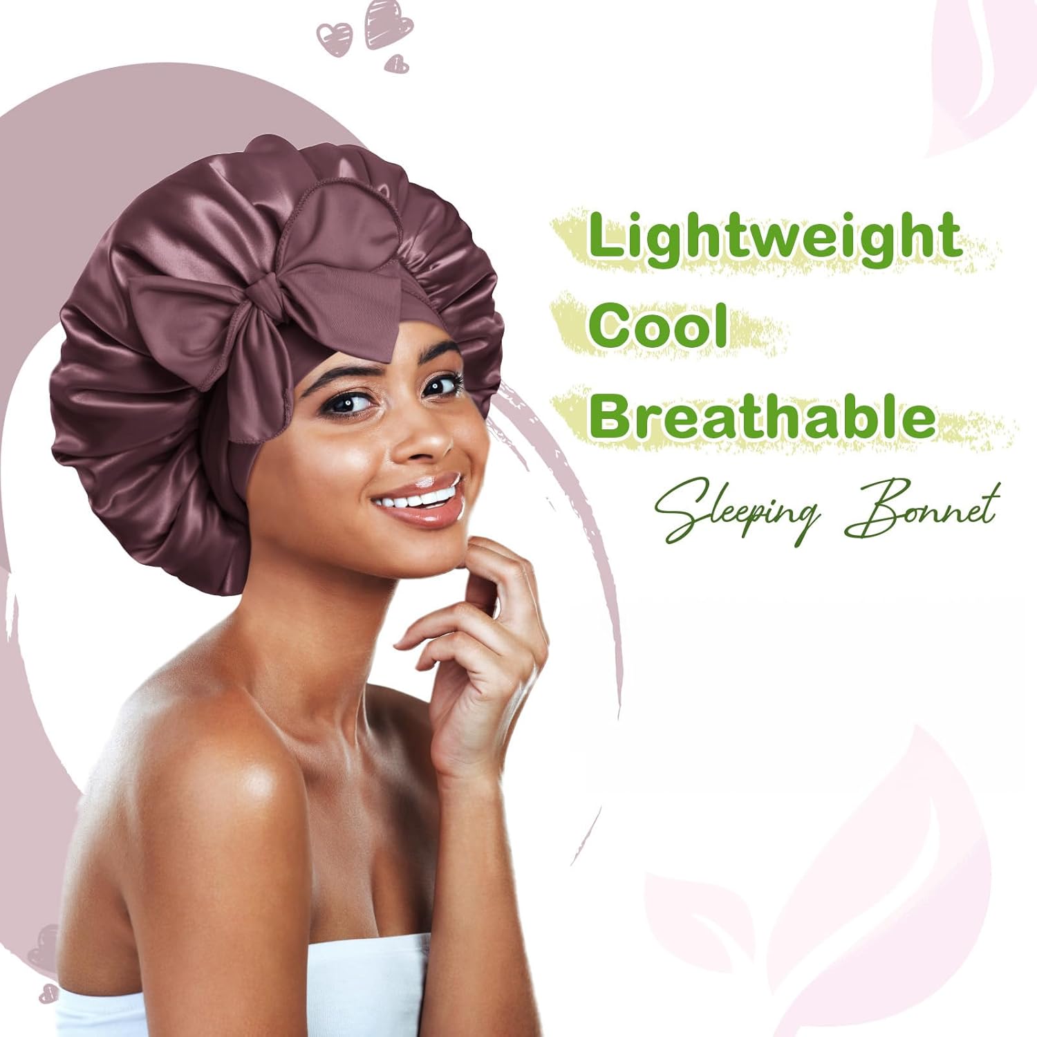 BONNET QUEEN - bonnet satin moyen - ajustable, elastique long, rouge brun
