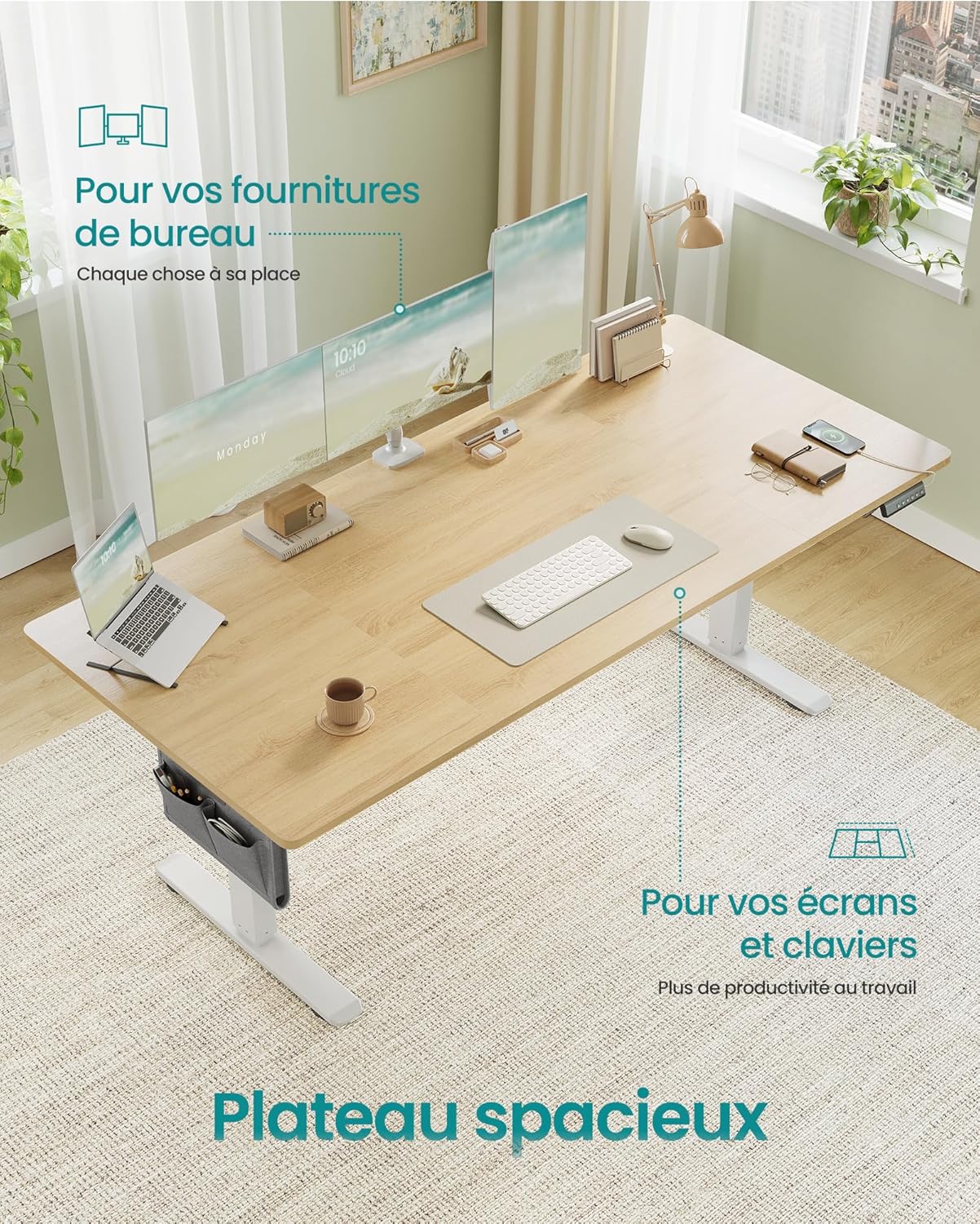 SONGMICS - bureau électrique assis-debout - 180x80 cm - 4 hauteurs mémoire LSD138YA01