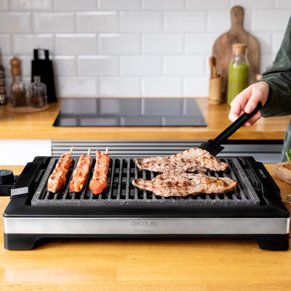 Cecotec - Tasty&Grill 2000 Inox - thermost. réglable, 2000W, surface RockStone