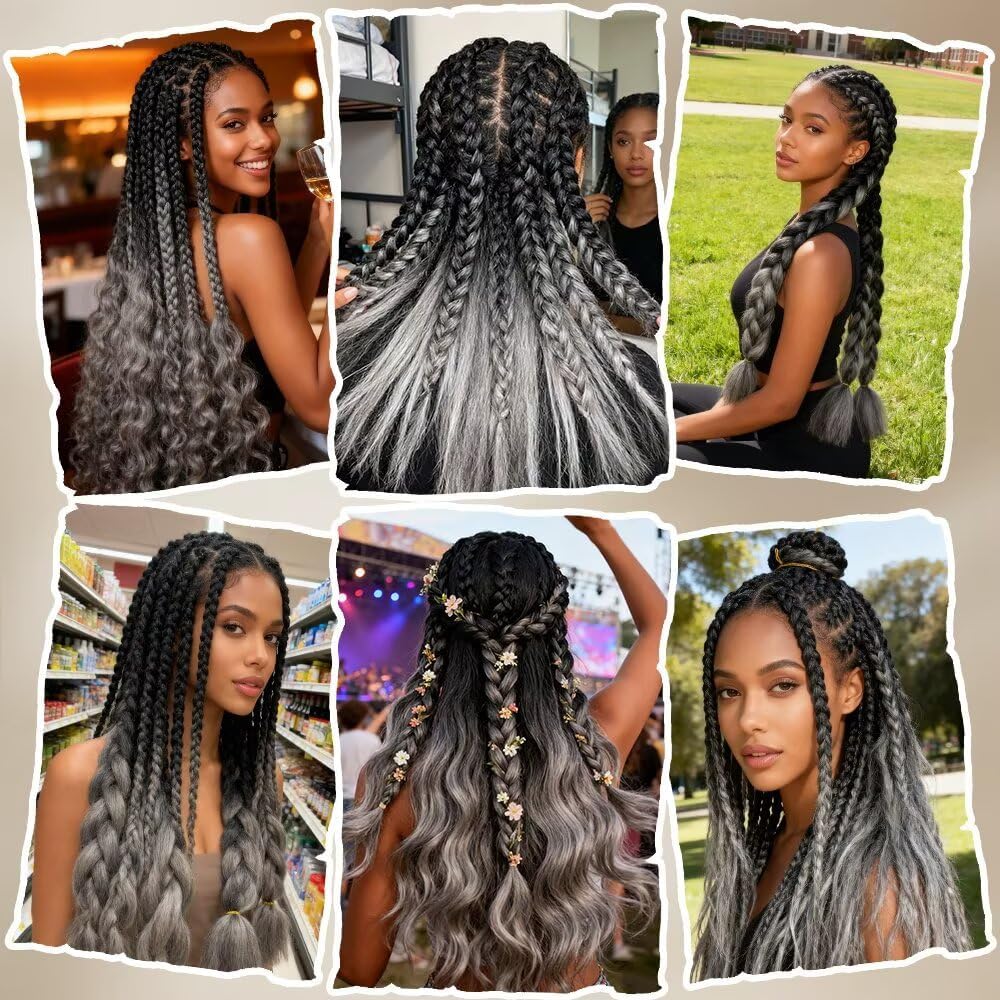 ShowJarlly - Ombre Tresse Jumbo 24'' 500g - Synthétique, Noir/Gris Foncé