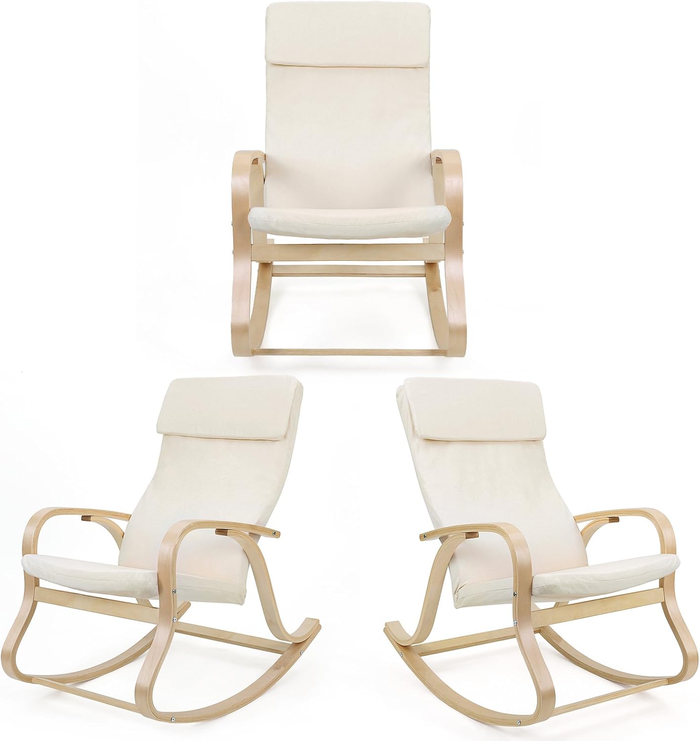 SONGMICS - fauteuil à bascule, imitation lin, 120kg, accoudoirs bois, LYY30M