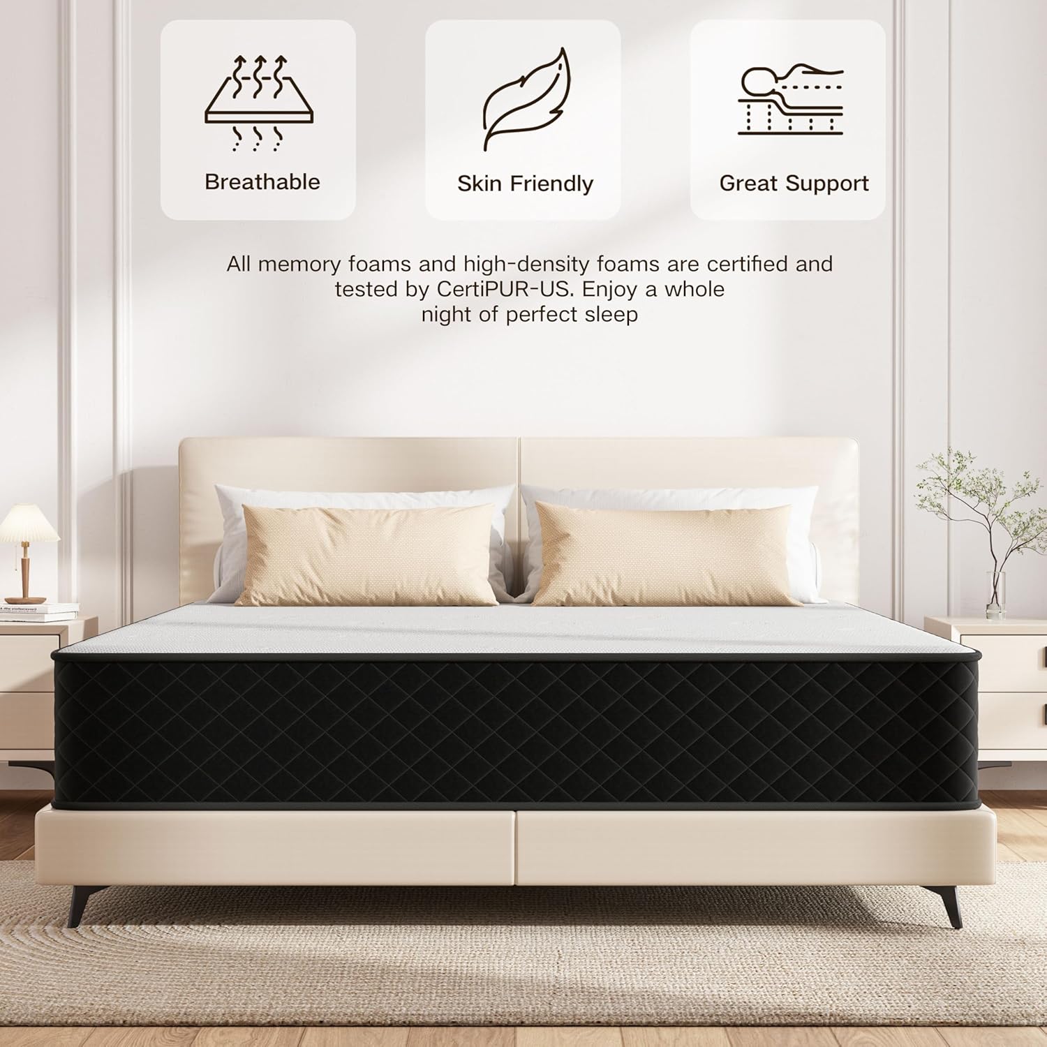 Matelas hybride extra ferme 150x200 cm, mousse mémoire, ressorts, 25 cm