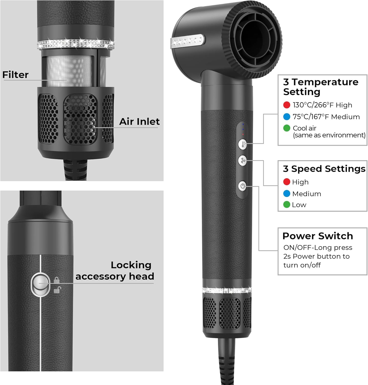 Brosse soufflante 7 en 1 - 10000 TR/MIN - 200M ions - diffuseur bouclés