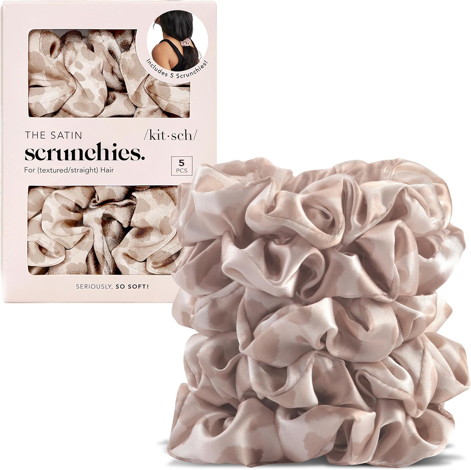 Chouchous satin imprimé léopard, sans plis, tous types de cheveux, 5 pcs