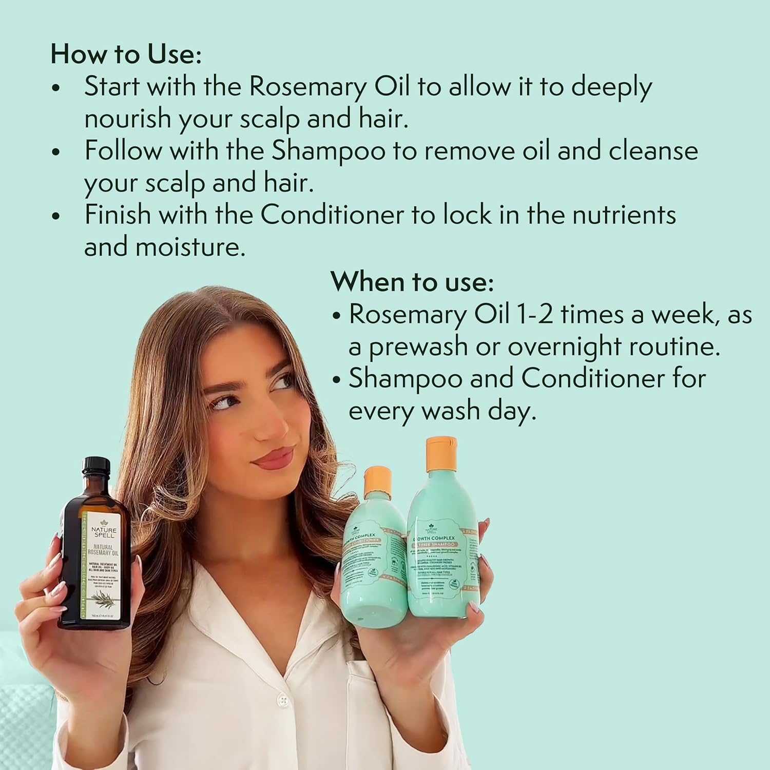 Nature Spell - Trio Croissance Cheveux - Shampooing, Après-shampooing, Huile - Hydratant, Nourrissant, Vegan, Sans sulfa