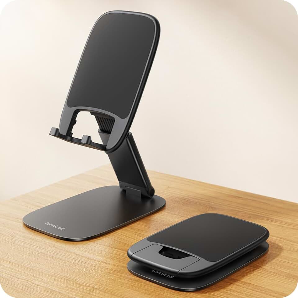 Lamicall - Support téléphone pliable - 15mm ultra-fin - hauteur et angle réglables, base métallique