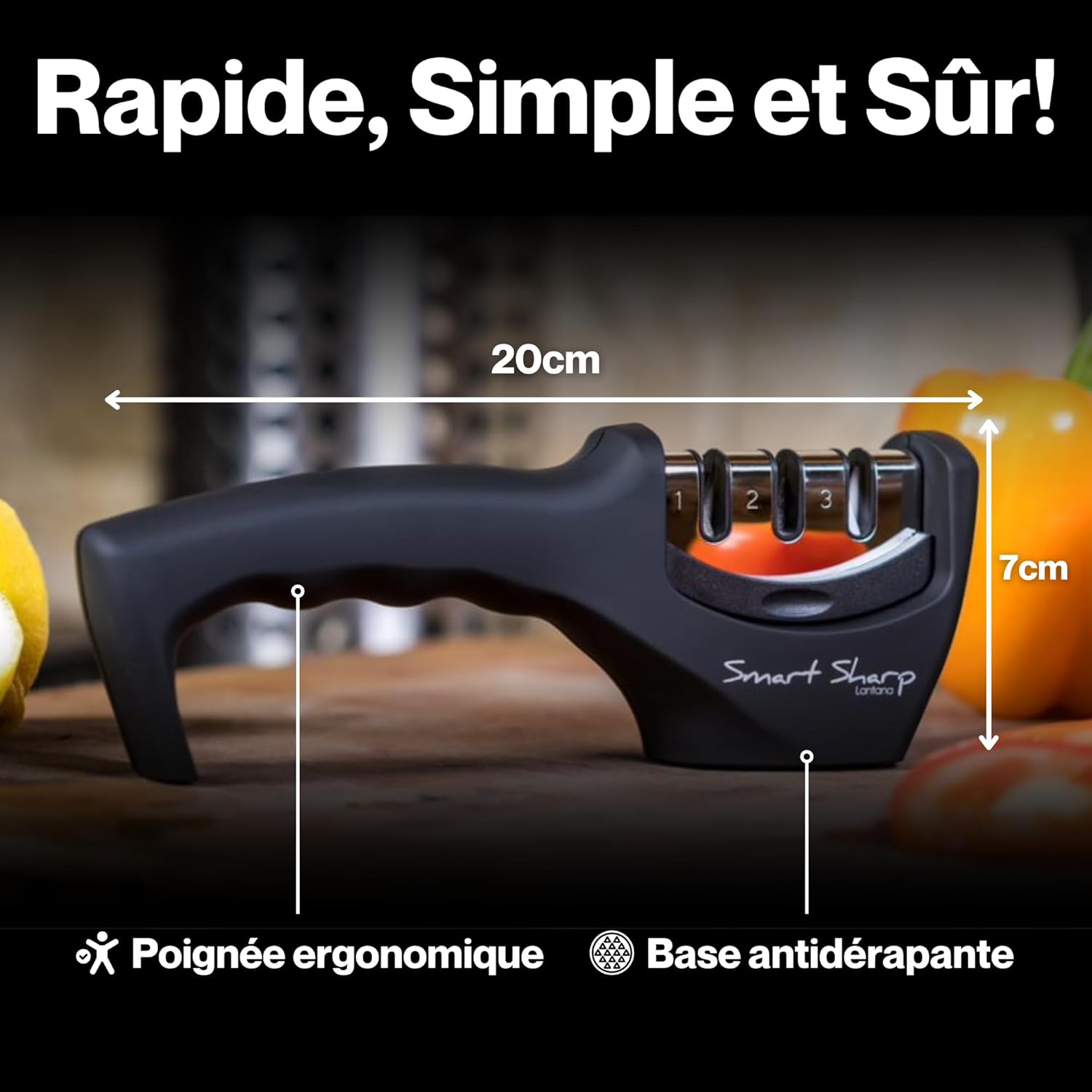 Lantana - Smart Sharp 3 phases - aiguisage diamant/céramique/tungstène - finition noire/chromée