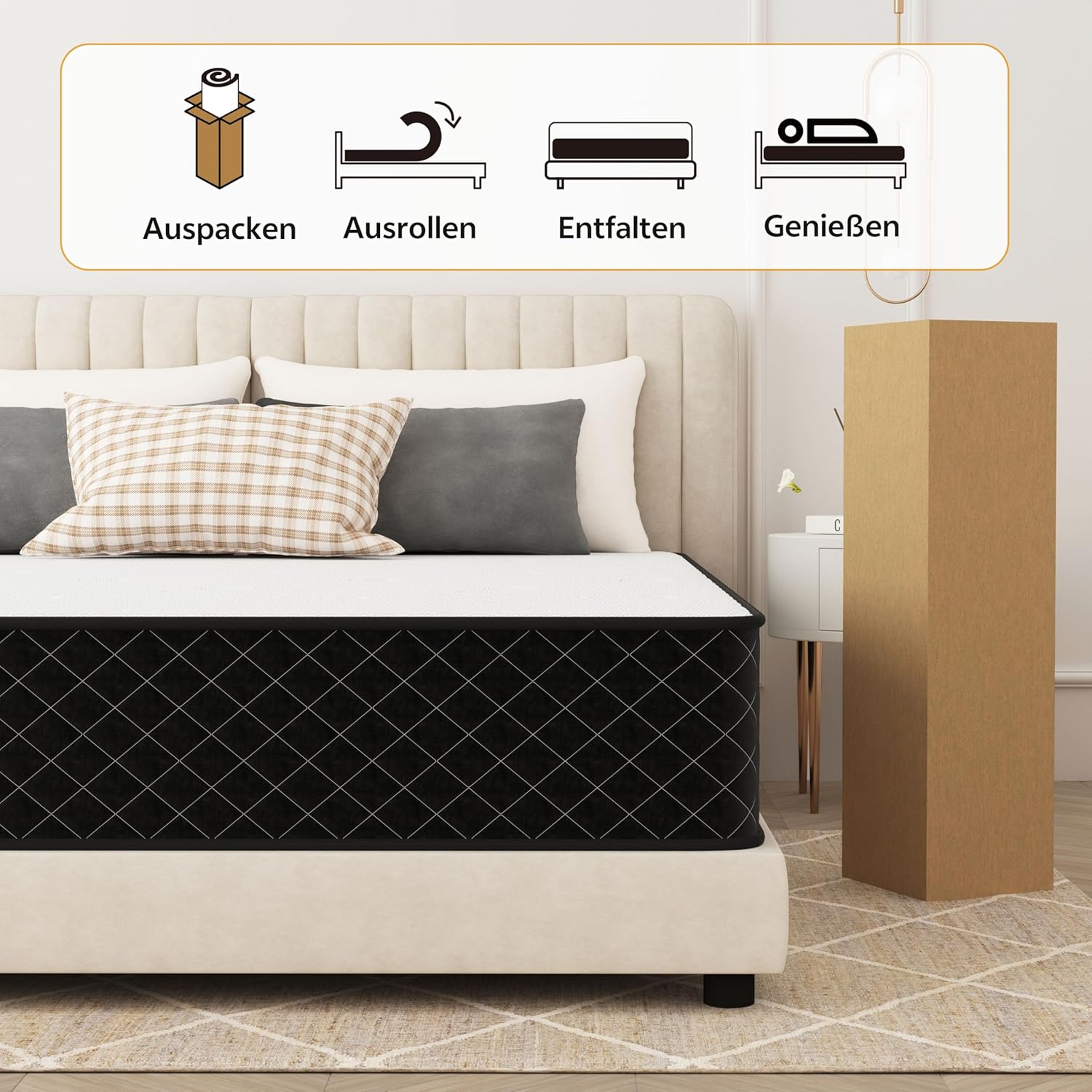 PurrJoys - Matelas 80x200 cm - ressorts ensachés, 7 zones, Oeko-TEX, 25 cm