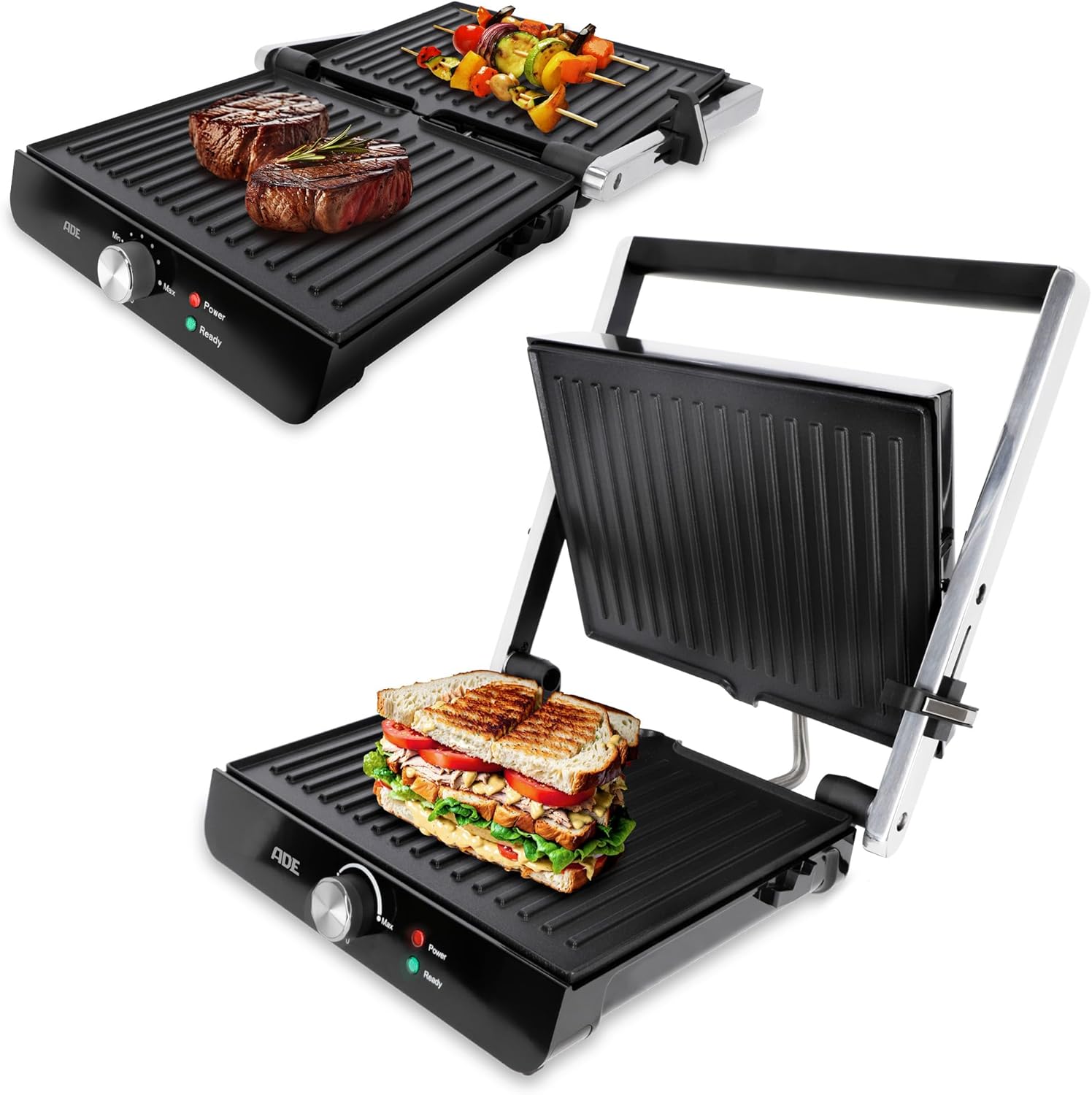 ADE - Barbecue électrique 3 en 1 XXL, plaques antiadhésives, 2.000 W