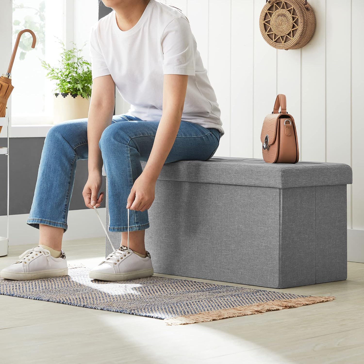 SONGMICS Mazie Collection - banc pliable 76 cm - rangement, montage facile, LSF47G