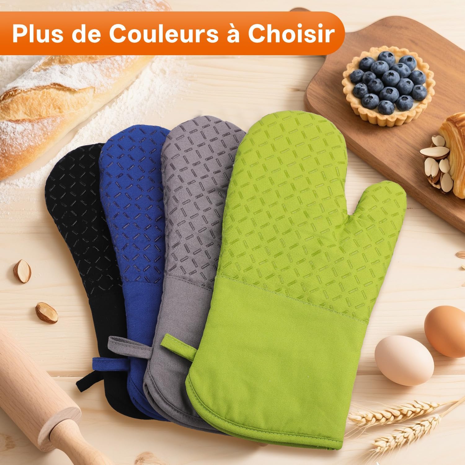 MILcea - Gant Four Cuisine - 32cm - Silicone anti-chaleur 300°C, vert