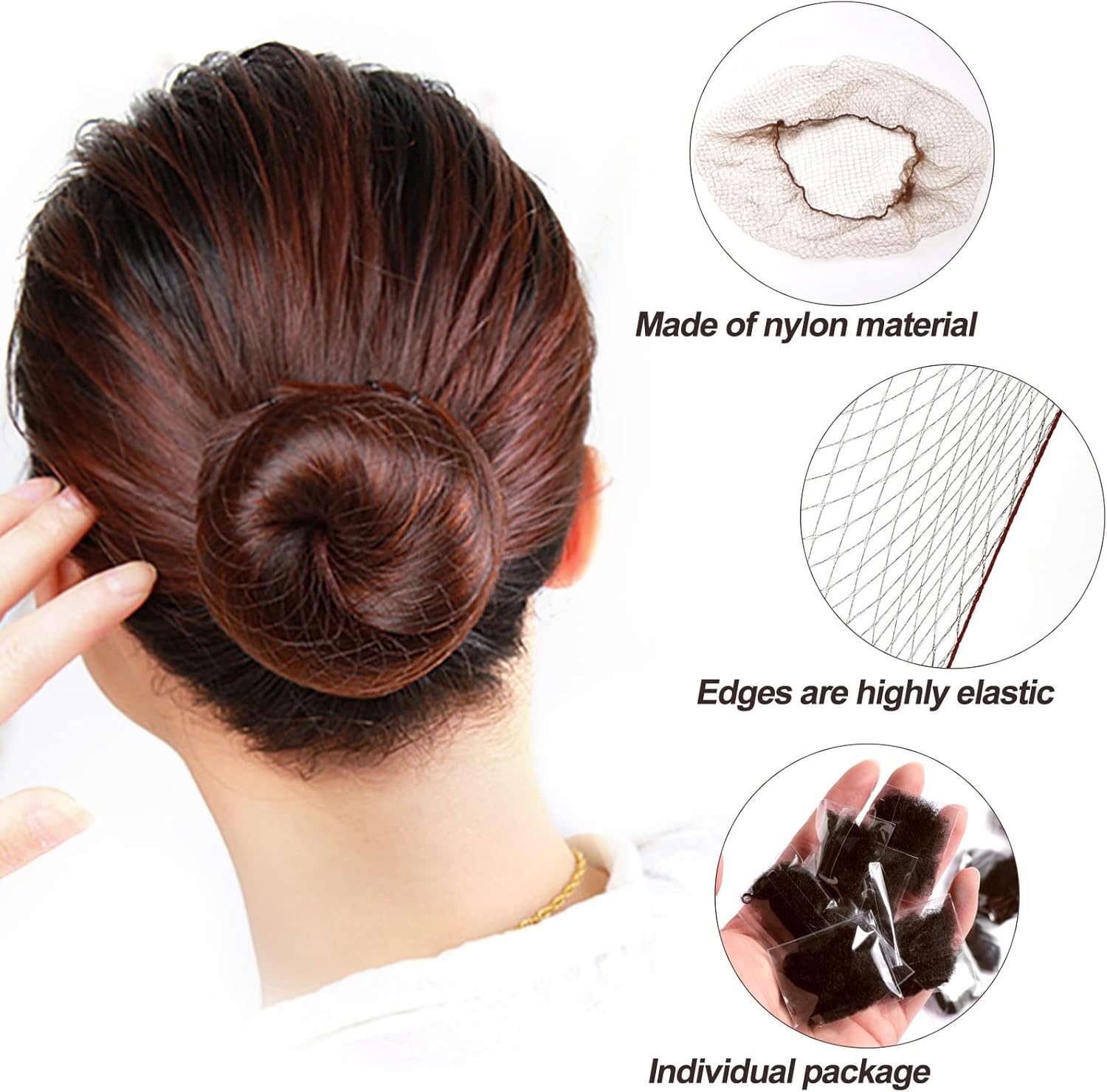 Filets à cheveux - maille fine - 35 pièces - invisibles, usage professionnel, marron