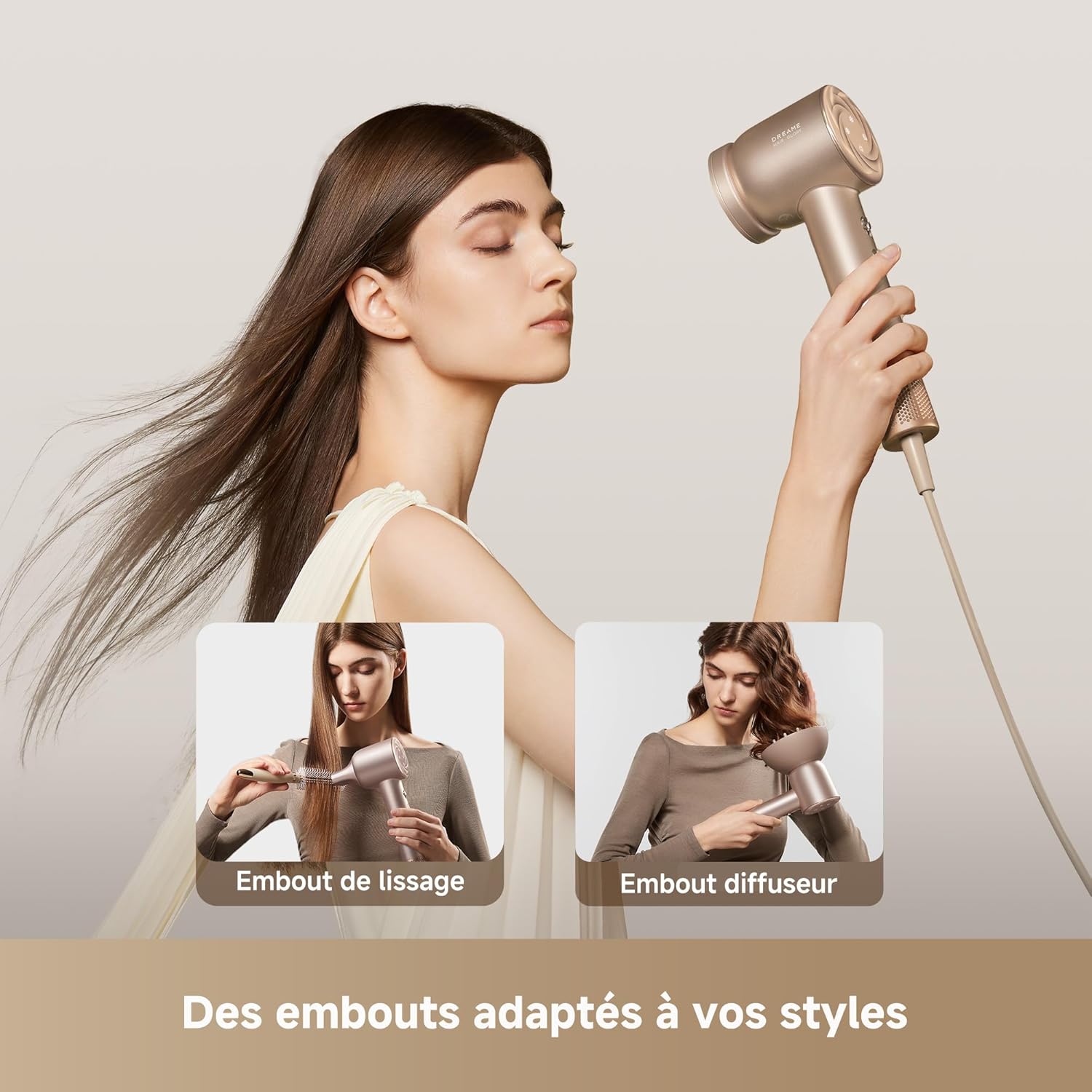 Dreame - Hair Glory Mix - 336g - 110000 tr/min, 3 embouts, 300M ions, NTC
