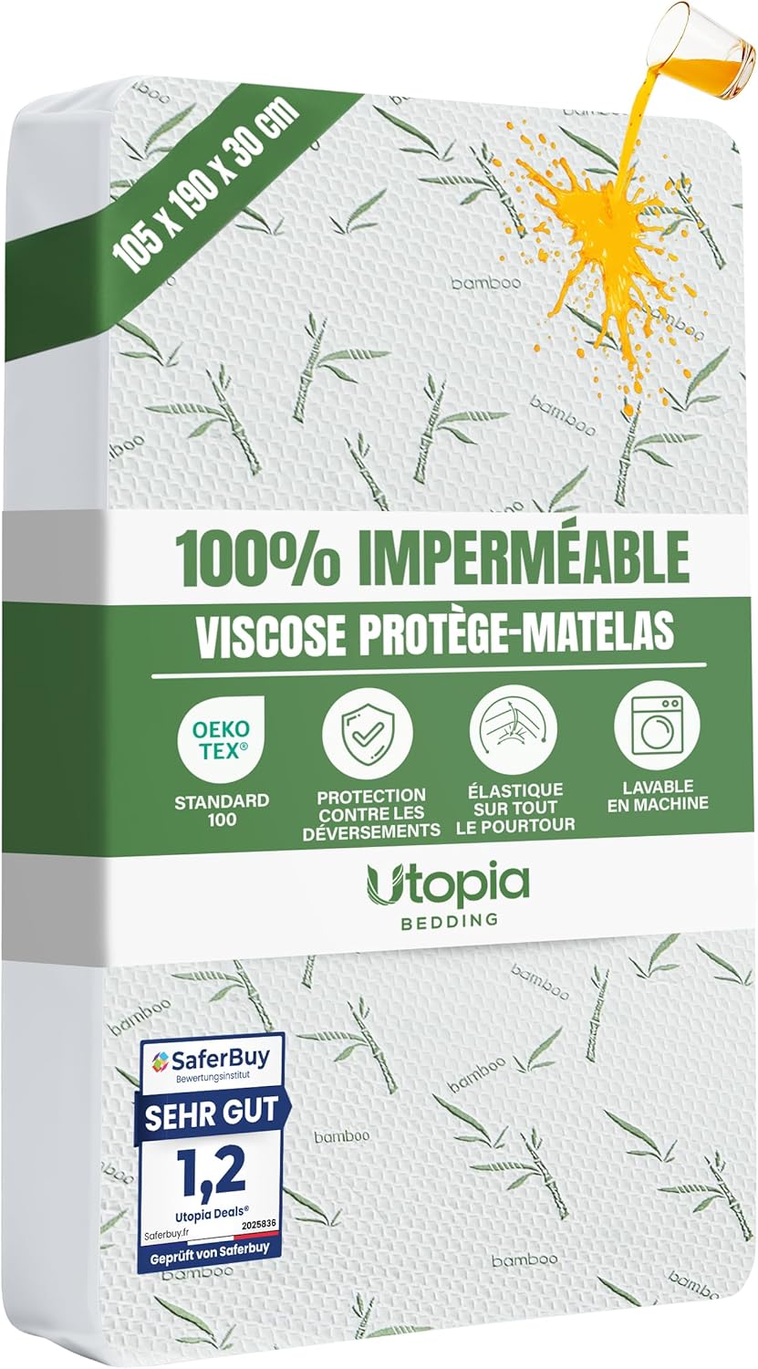 Utopia Bedding - Protège-matelas Premium - 105x190x30 cm - Imperméable, respirant, élastique, Oeko-Tex