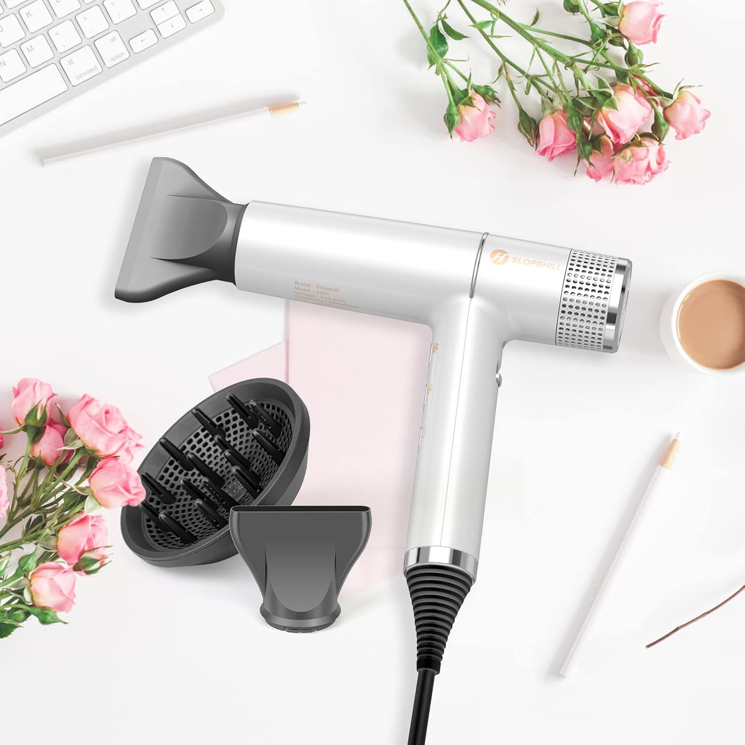 Slopehill - Sèche-cheveux pro, 268g, moteur sans balais, 2000W, Oxy Active