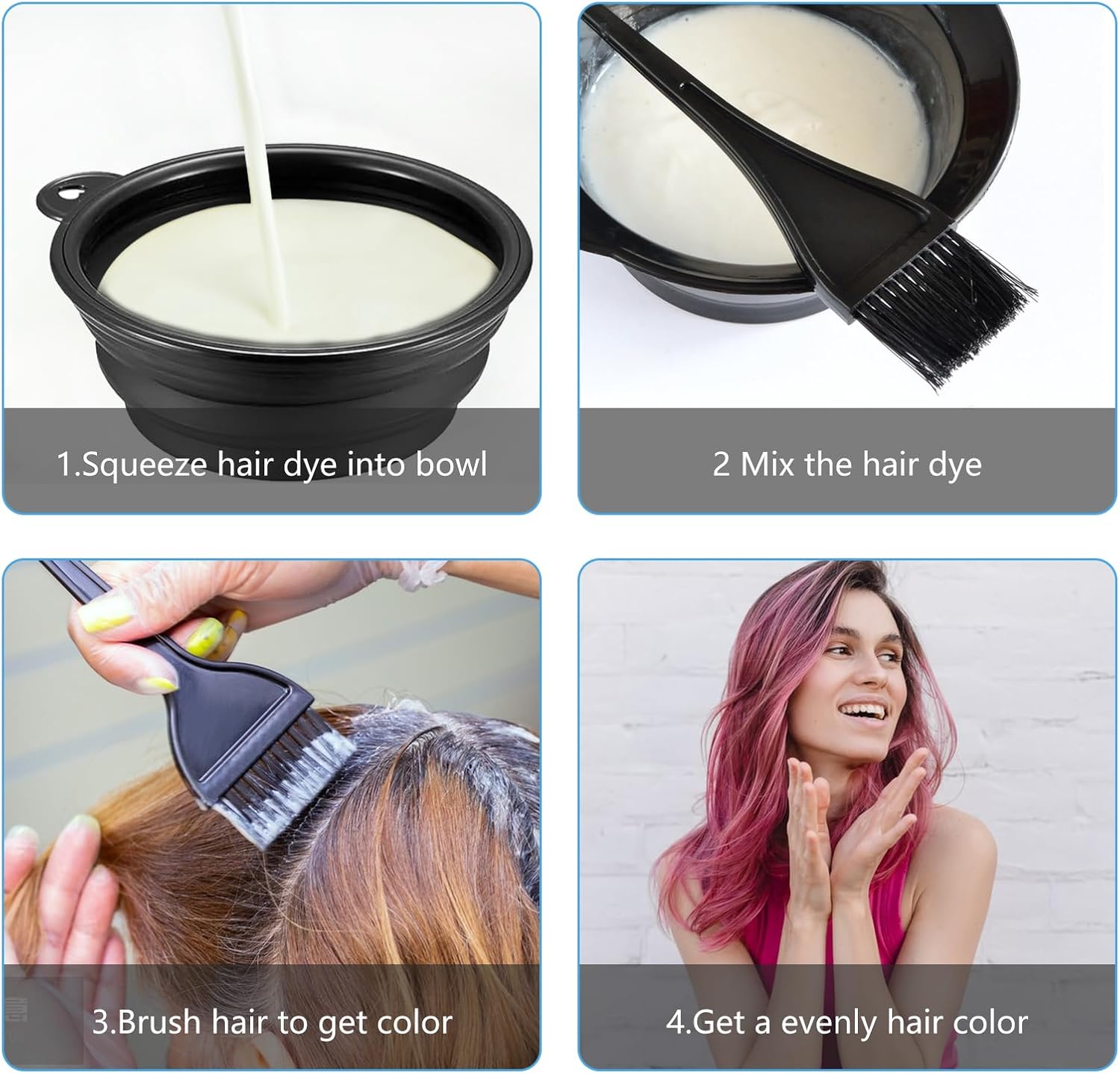 Ensemble de coloration cheveux - 10 pièces - bol, pinceaux, gants, accessoires