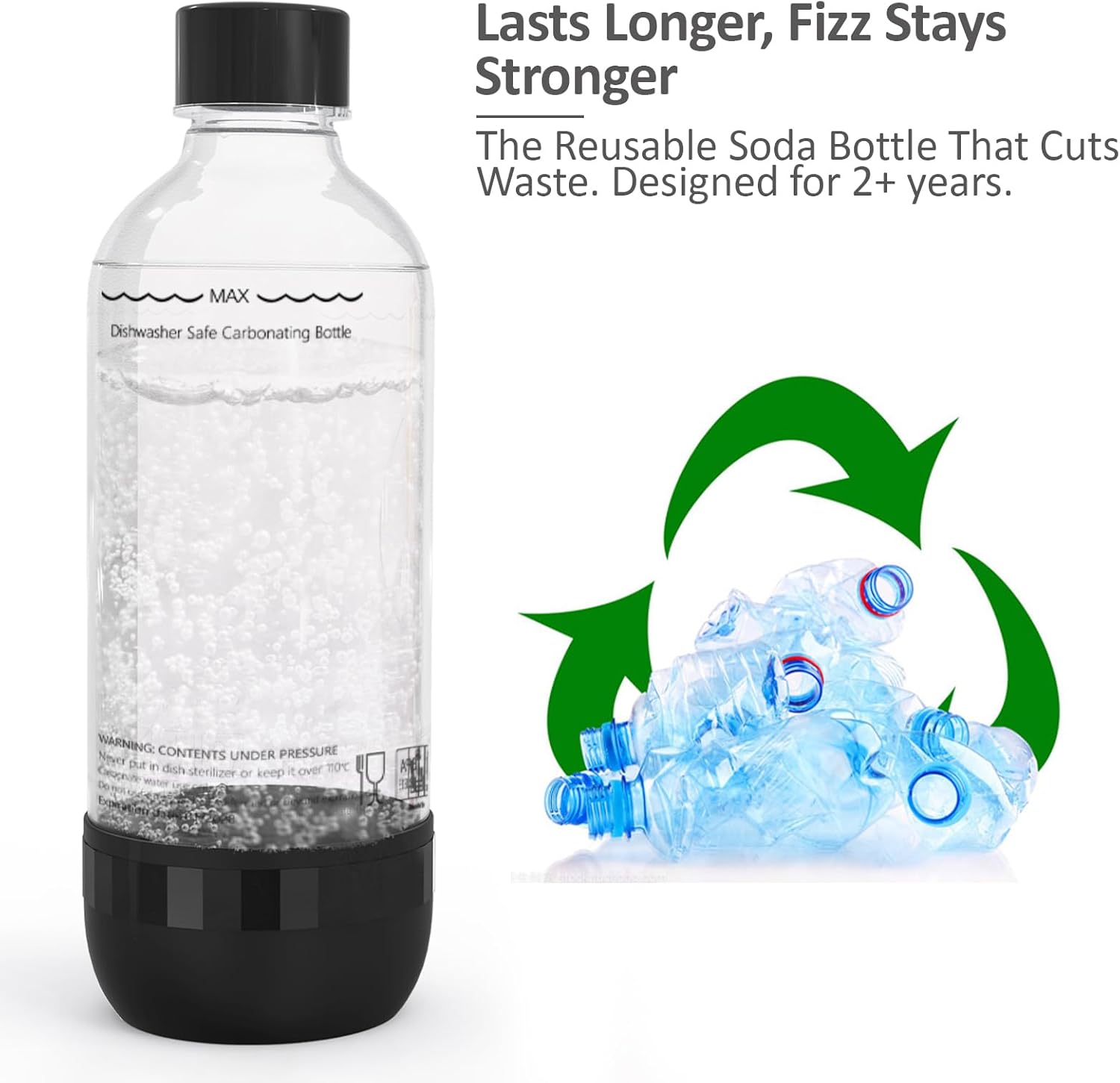 Lot de bouteilles de soda - 1L - sans BPA/PET, réutilisables, noir/blanc