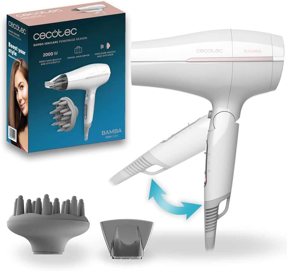 Cecotec - IoniCare Power&Go Heaven - compact pliable - 2000W, 2 vitesses