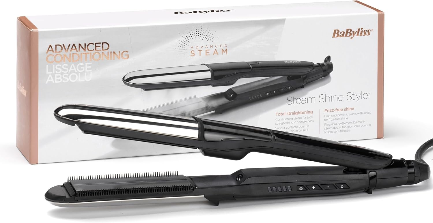 BaByliss - lisseur vapeur tourmaline-céramique XL, ionique, anti-frizz - ST496E