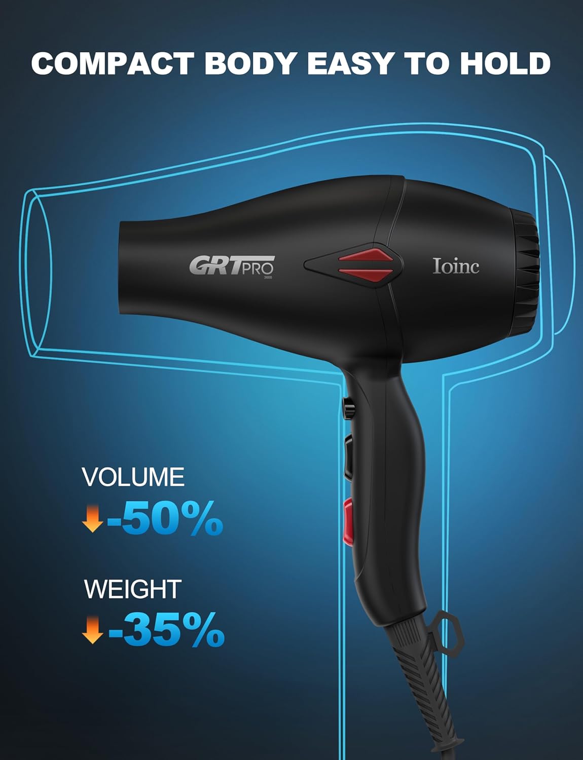 Sèche-cheveux professionnel 2400W, ionique, 3 températures, 2 vitesses, AC Motor