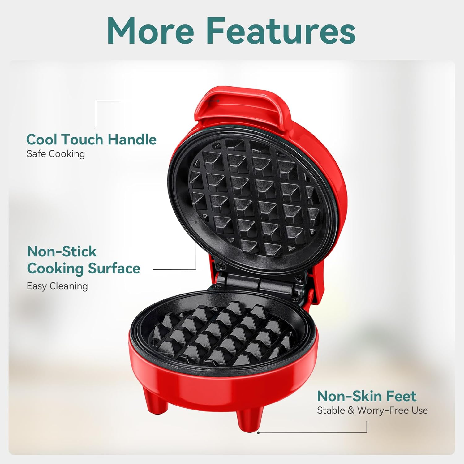SNAILAR – Mini gaufrier rouge compact, 550W, design mignon