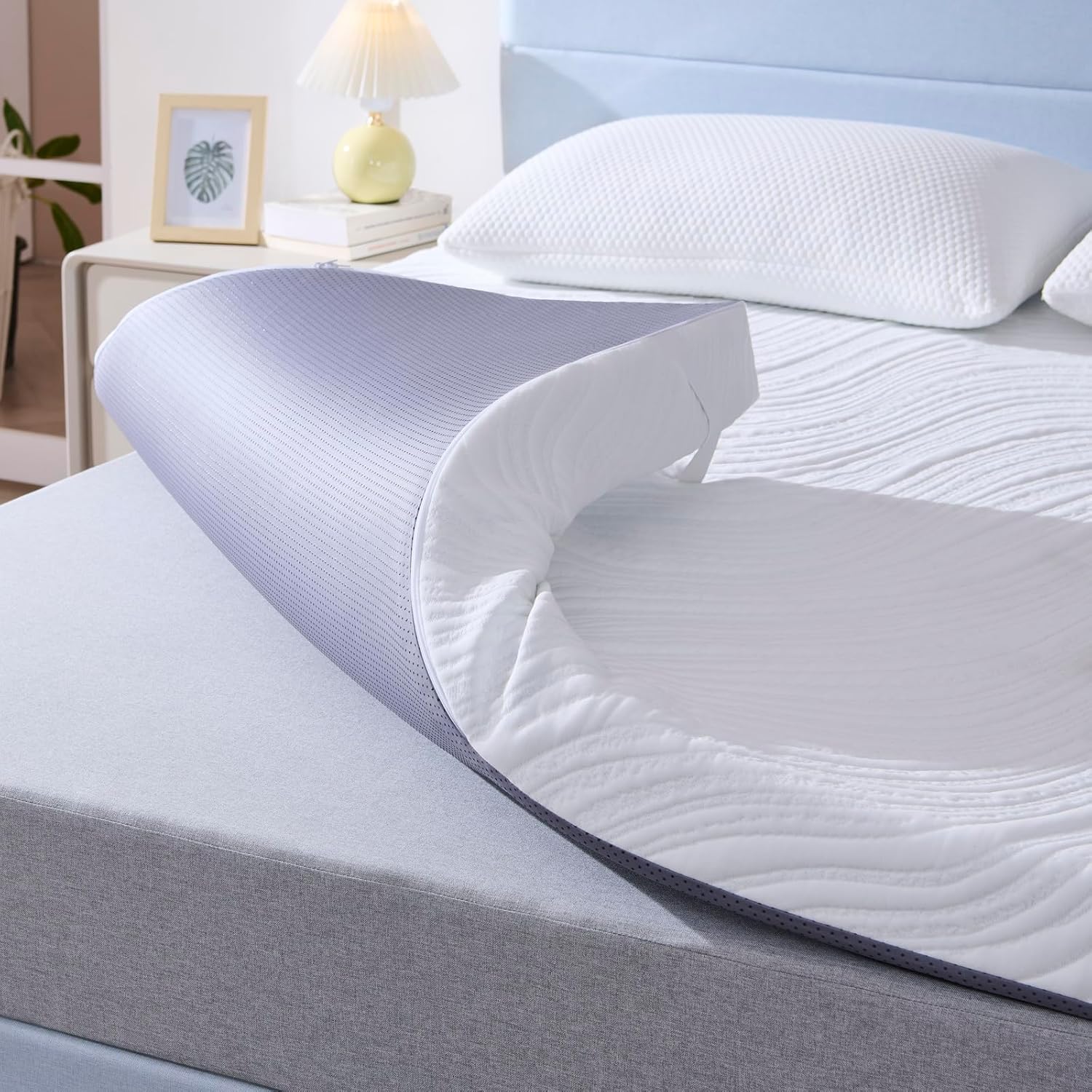 Surmatelas - mousse mémoire de forme, gel, 140x190x5 cm, housse lavable