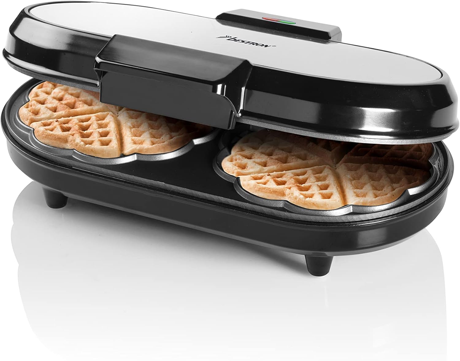 Bestron - Gaufrier double, 1200W, anti-adhésif, témoin cuisson, argent