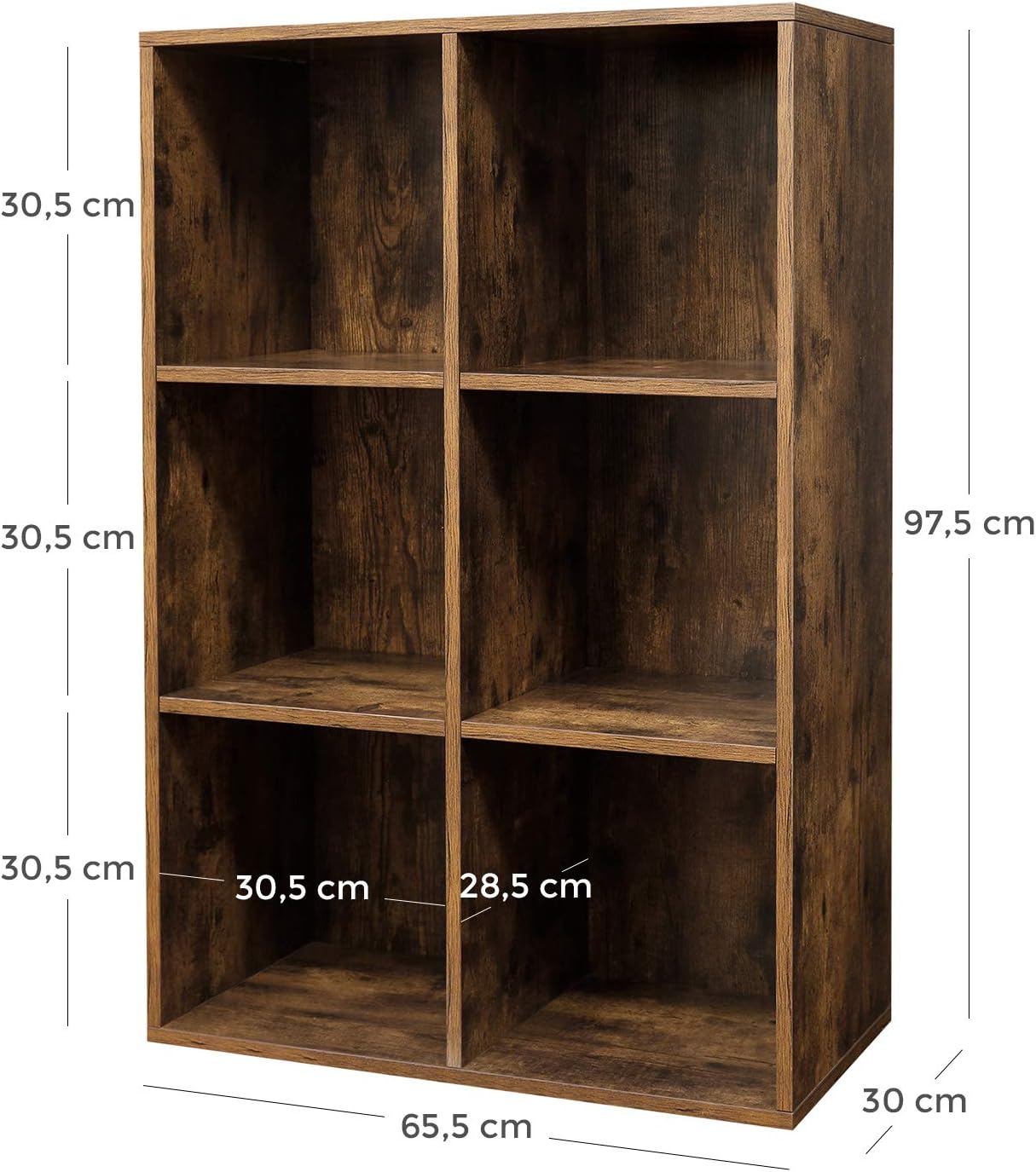 VASAGLE - bibliothèque cubique 6 compartiments, bois, 97x30x97 cm, LBC203BX