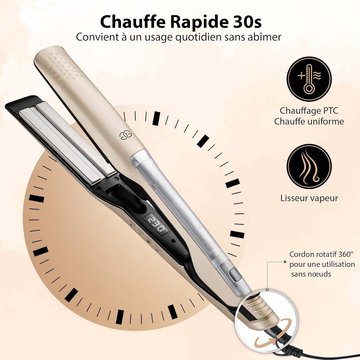 Golden Goods - Steampod Pro - lisseur vapeur, 10 températures, céramique, ionique, cheveux tous types