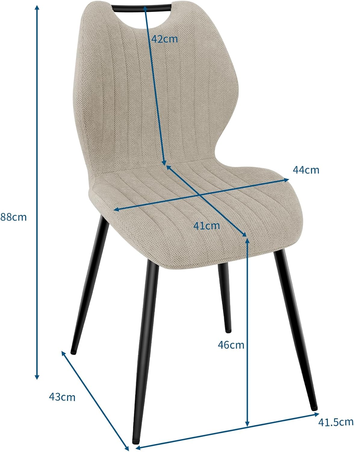 Lot de chaises salle à manger - tapissées tissu gris brun, pieds métal, set de 6, dossier confortable