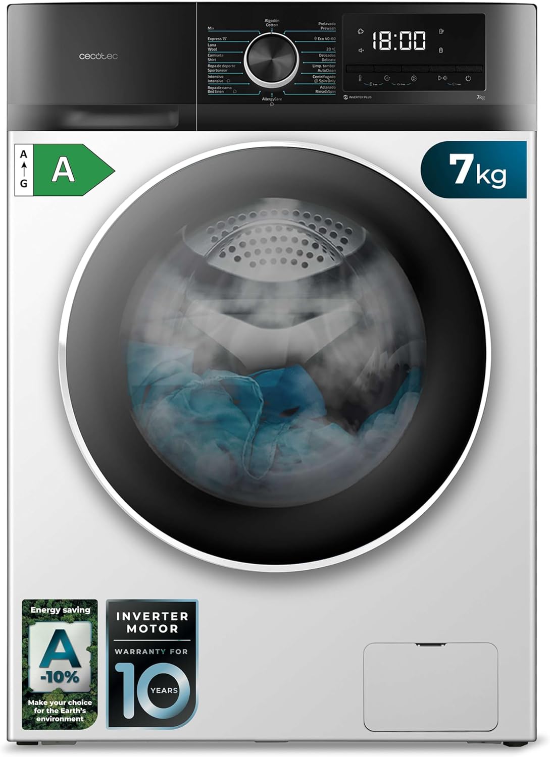 Cecotec - Bolero Dresscode 7500 - 7 kg, 1400 rpm, inverter, 16 programmes