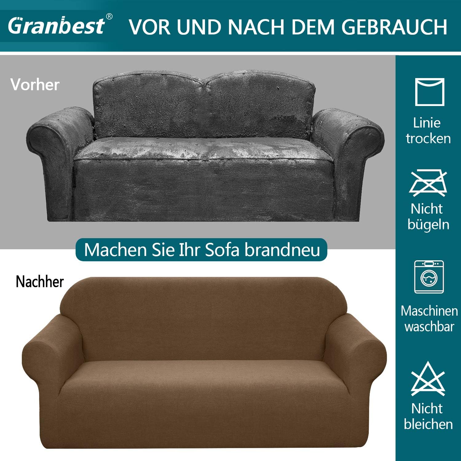 Granbest - housse canapé stretch imperméable 2 places - spandex, mousse antidérapante, coloris café