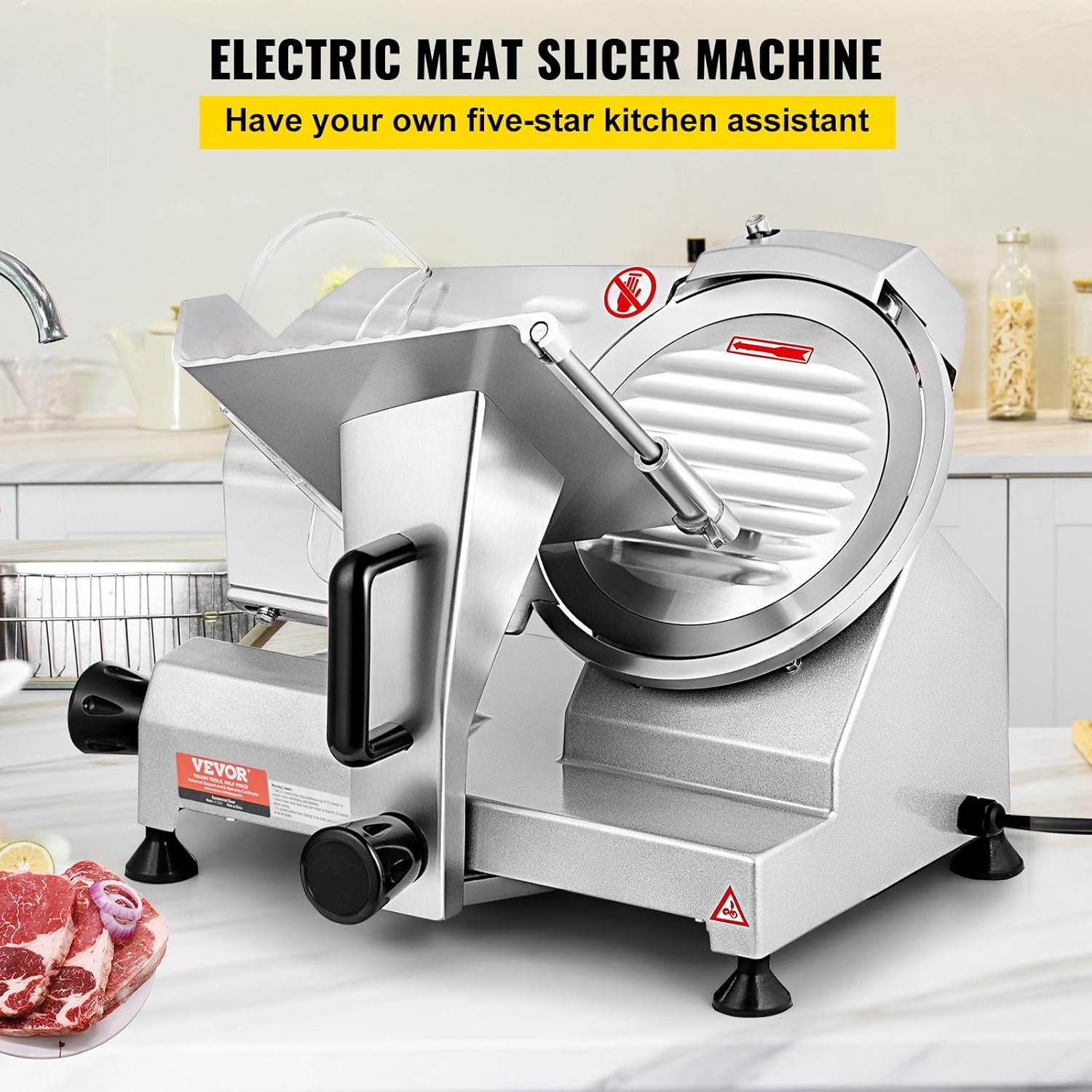 VEVOR - Trancheuse électrique 200 W, lame 203 mm, inox/aluminium, 350-400 tr/min