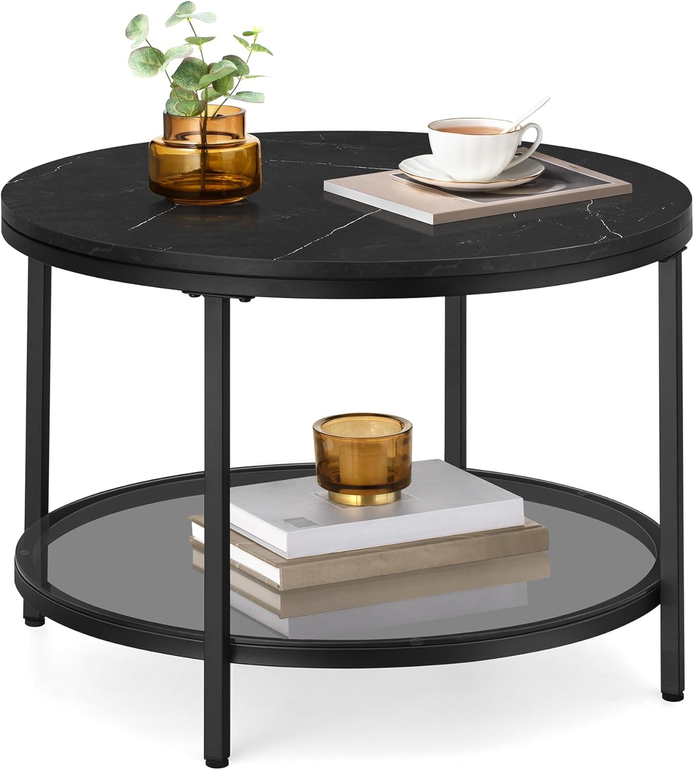 VASAGLE - table basse moderne marbre/verre trempé, facile montage, LCT072B58