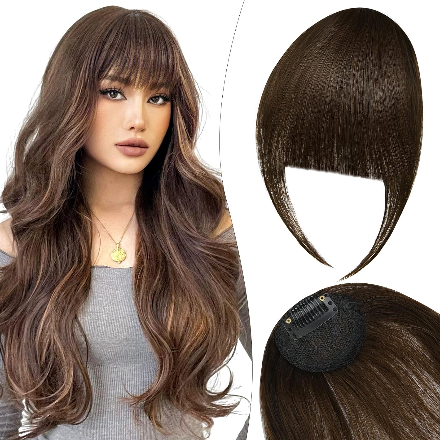 LOPHE - Frange à clip cheveux humains - marron foncé - bangs tressés