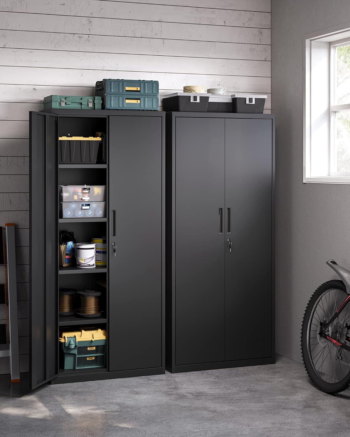 SONGMICS - meuble de rangement acier, 5 niveaux, 40x80x180cm, portes verrouillables, OMC015B01
