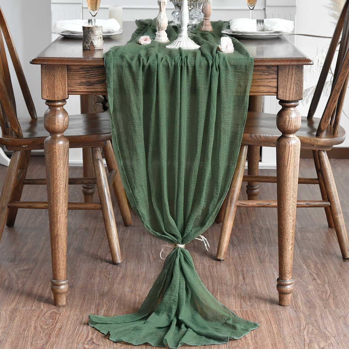 Artoid Mode - chemins de table bohème - 300 cm - gaze mousseline vert forêt, décoration mariage anniversaire