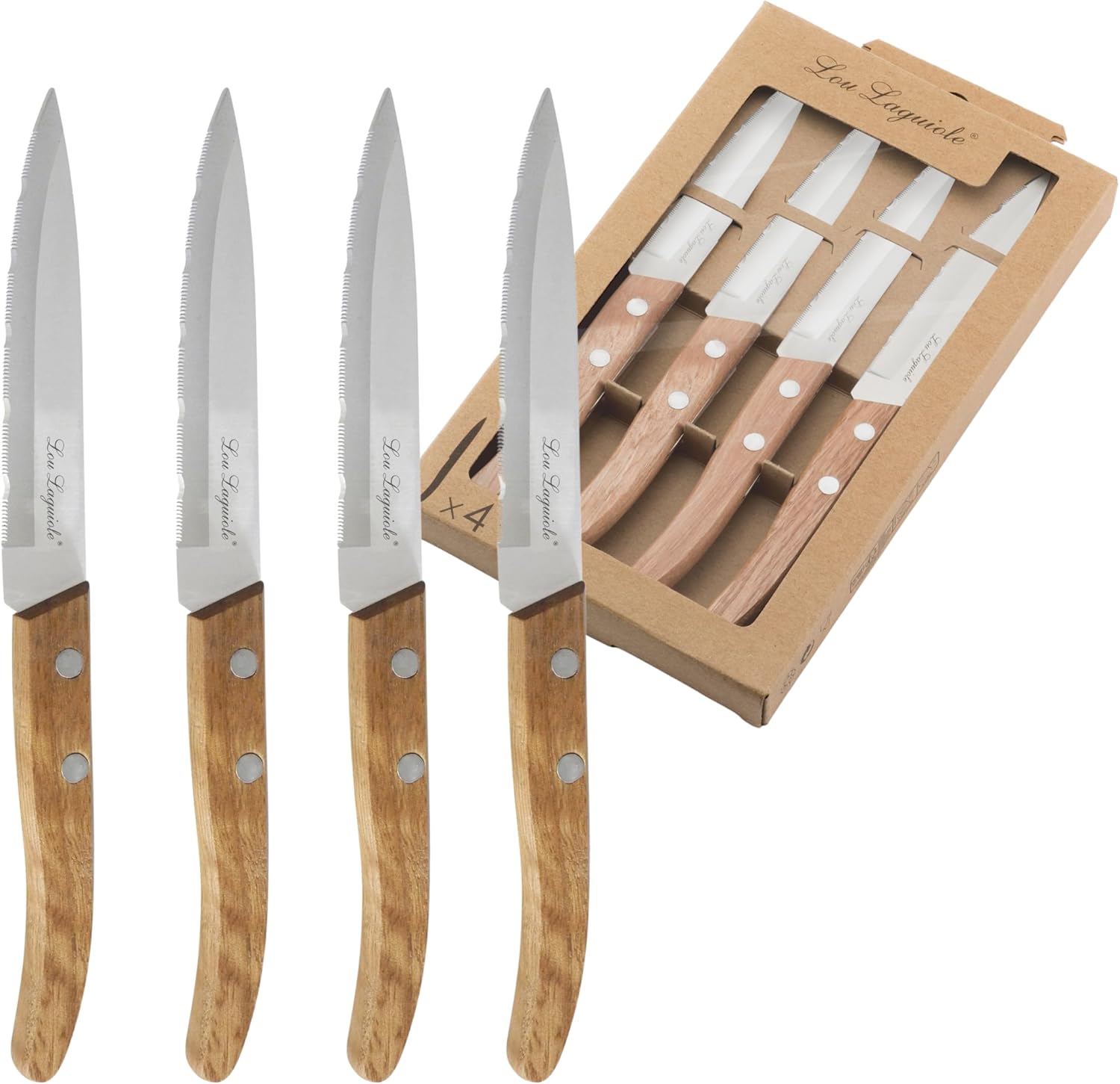 Lou Laguiole - Forest - 4 couteaux d'office - inox 13C, bois clair