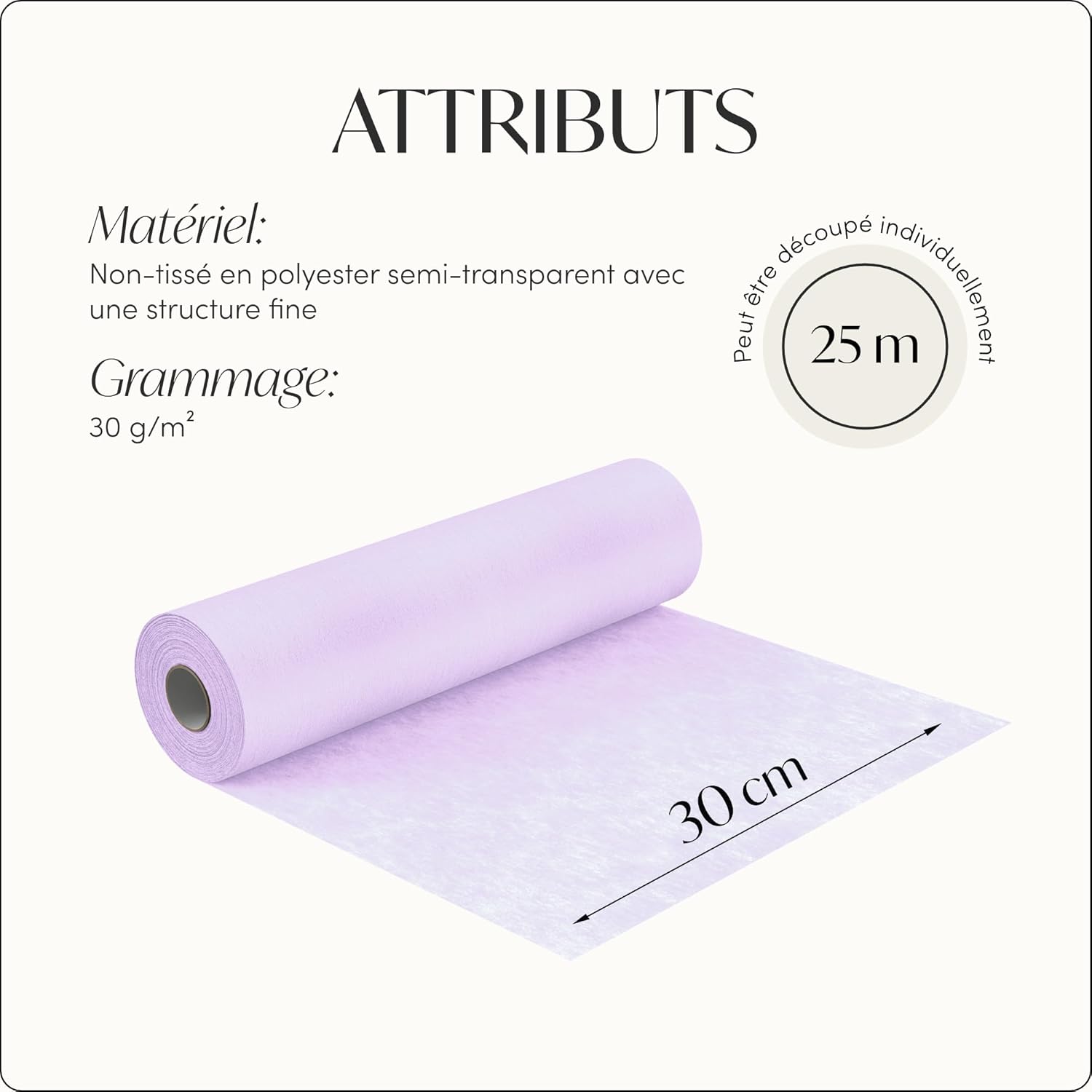 100%Mosel - Chemin de Table Non-tissé Lilas - 30x2500cm - Décor Anniversaire/Mariage