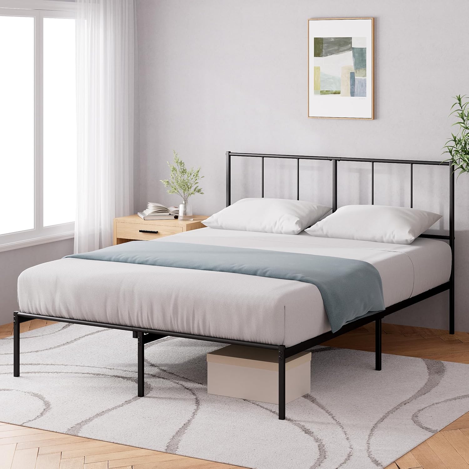 Zinus - Justin - 140x190 cm - sommier métal, tête de lit, rangement