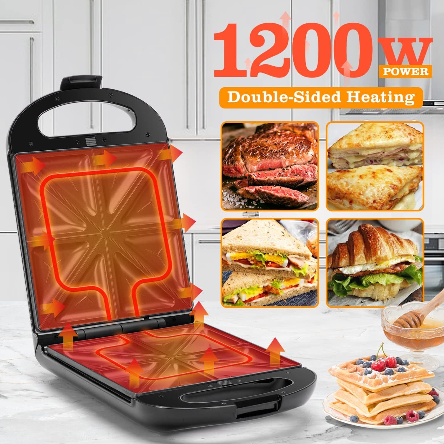 Taylor Swoden - Bruno 3 en 1 - 1200W - 4 sandwichs, plaques antiadhésives, rotation 180°, sans BPA