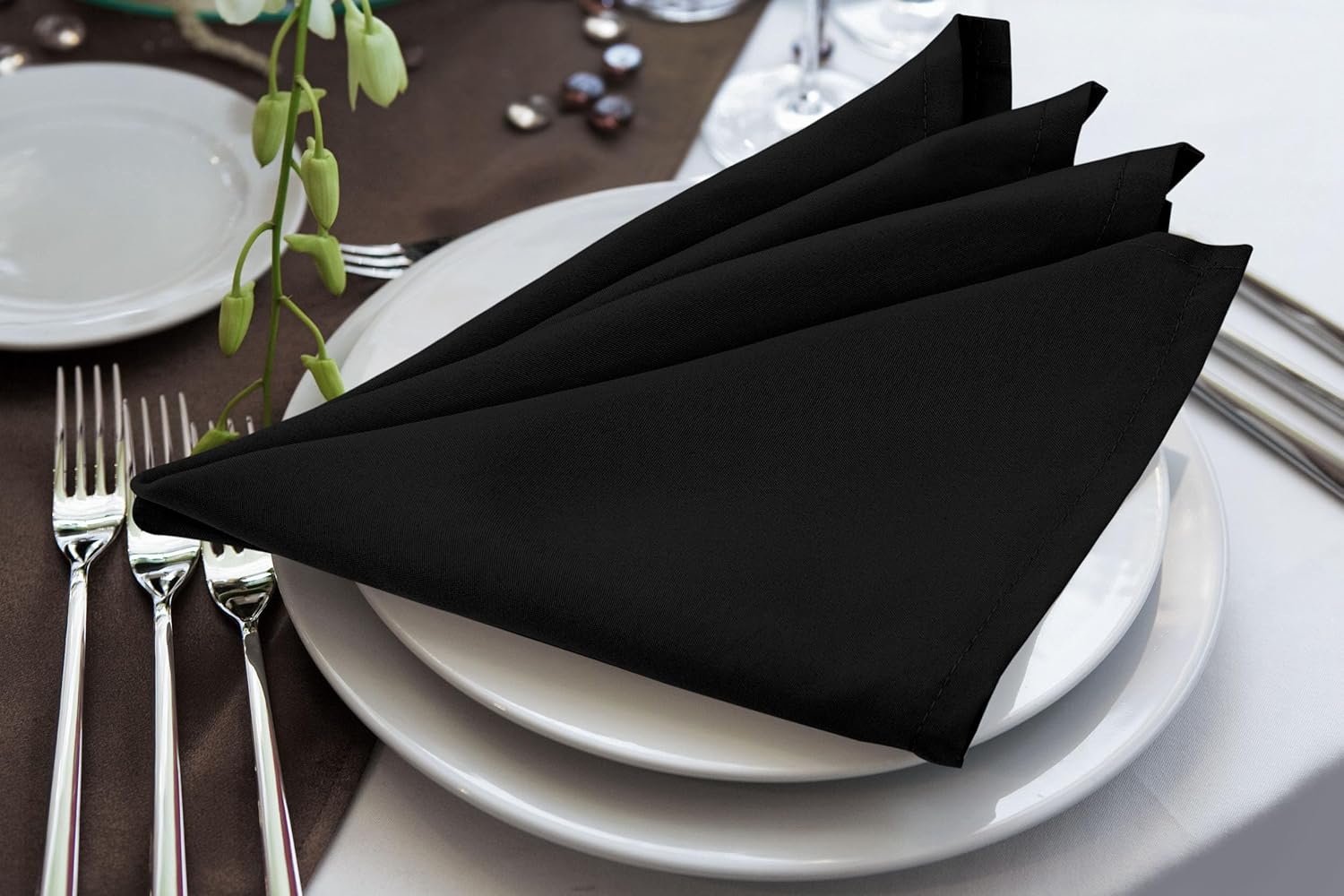 KICHLY - serviettes en tissu, lot de 24, 43x43 cm, polyester noir, réutilisables, douces