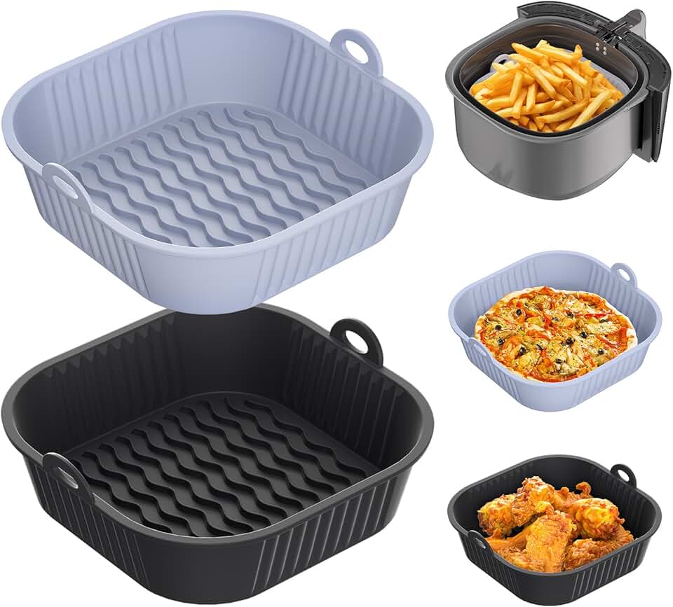 Diboniur - Moule silicone air fryer 5-8L - lot 2, réutilisable, gris/noir