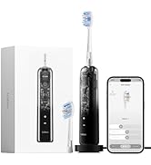 Plusieurs vues d'un routeur Wi-Fi ou d'un périphérique réseau noir ainsi que des captures d'écran de l'interface de l'application pour smartphone montrant les options de configuration et de configuration.