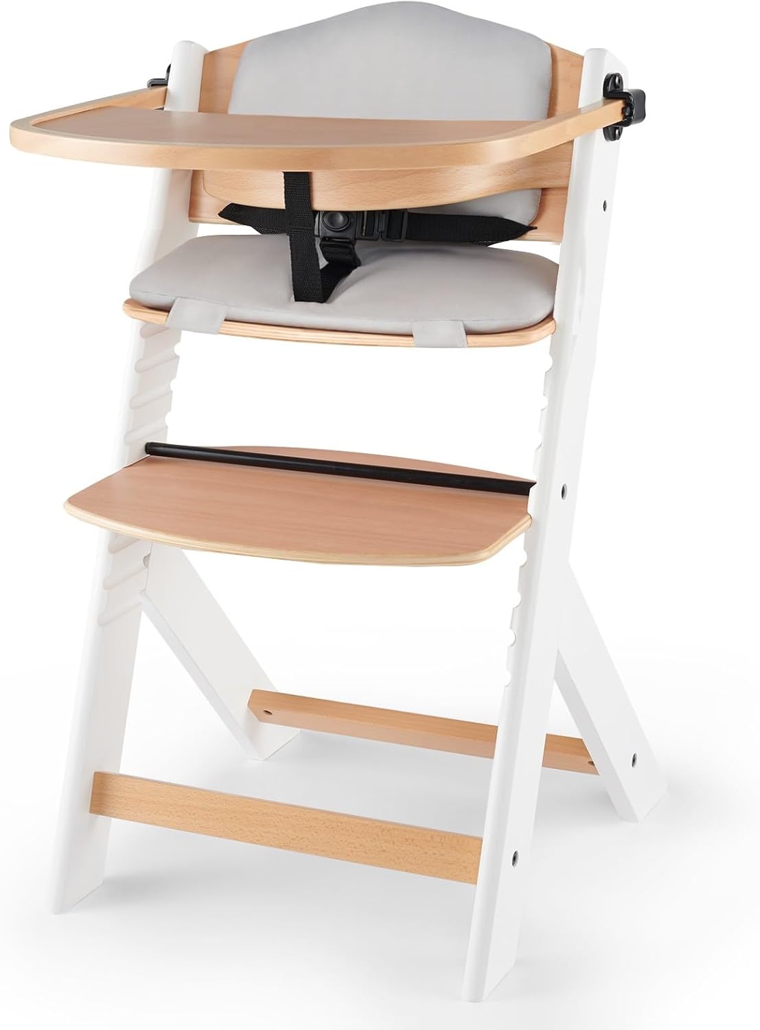Kinderkraft - ENOCK - chaise haute évolutive, bois hêtre, harnais 3 pts, 35 kg, plateau amovible, blanc