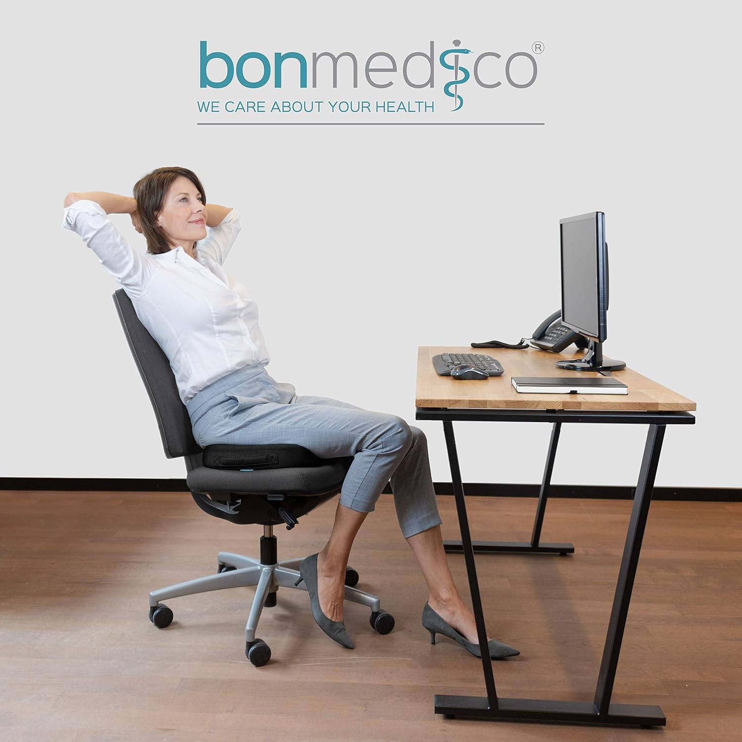 bonmedico - Coussin Chaise Bureau - standard, noir, mousse mémoire orthopédique