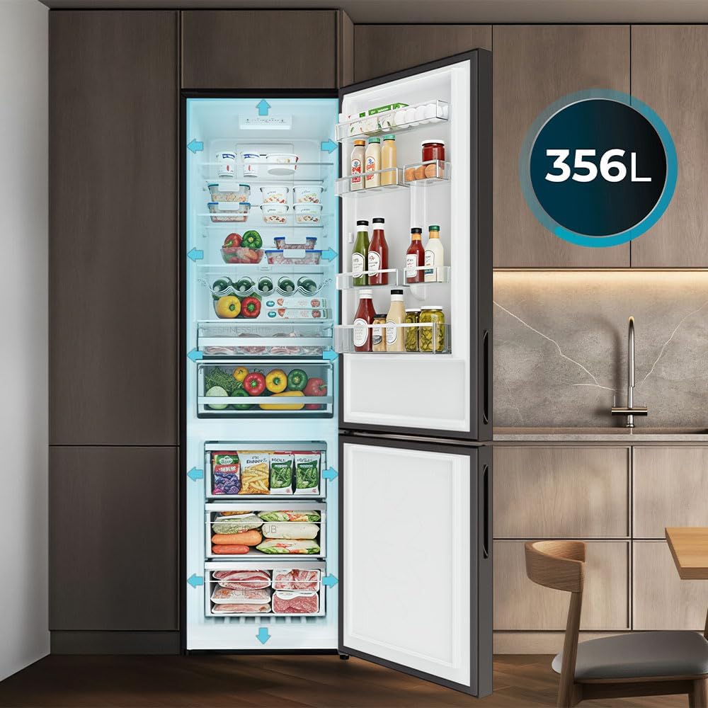 Cecotec - Combi 356i Black Glass - 200x59,5cm - 356L, Multi Airflow, FreshnessFlex, HumidityFlex, COOLMARKETCOMBI356IBLA