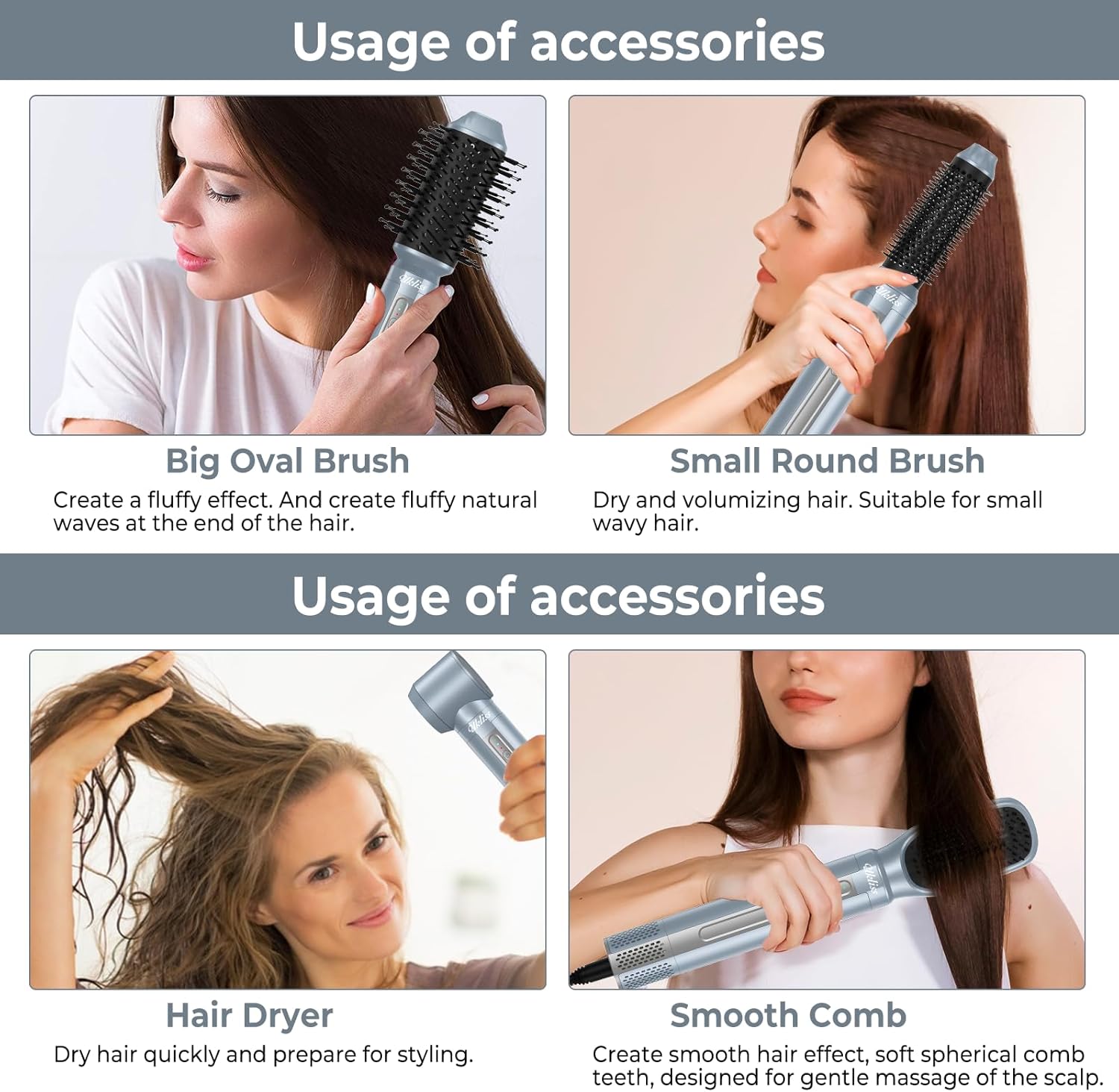 UKLISS - Air Styler 6 en 1 - 1400W - Ionique, multifonction, cheveux bouclés